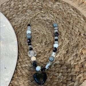 Urban Outfitters Black and Blue Heart Necklace